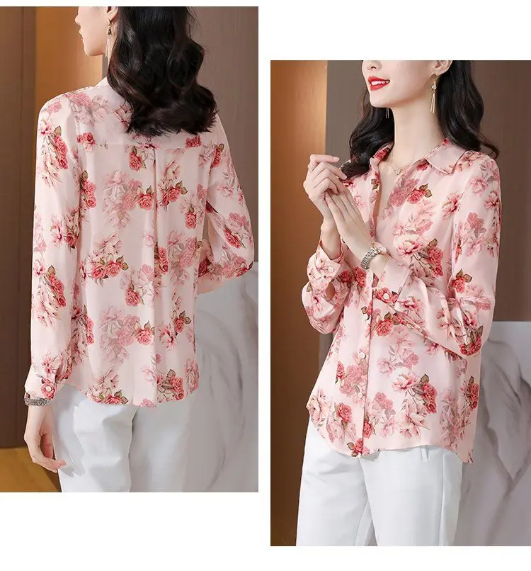 Long Sleeved Simulation Silk Shirt for Women in Spring 2024 High-end Fashion Temperament Versatile and Thick Touch Top Trendy