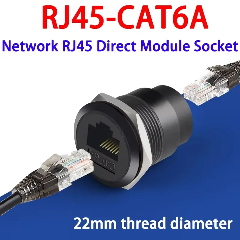 C-type CAT6A Network RJ45 Direct Module Socket Cat 6A Ethernet Interface Data Signal Connector Metal rj45 Round Panel Socekts