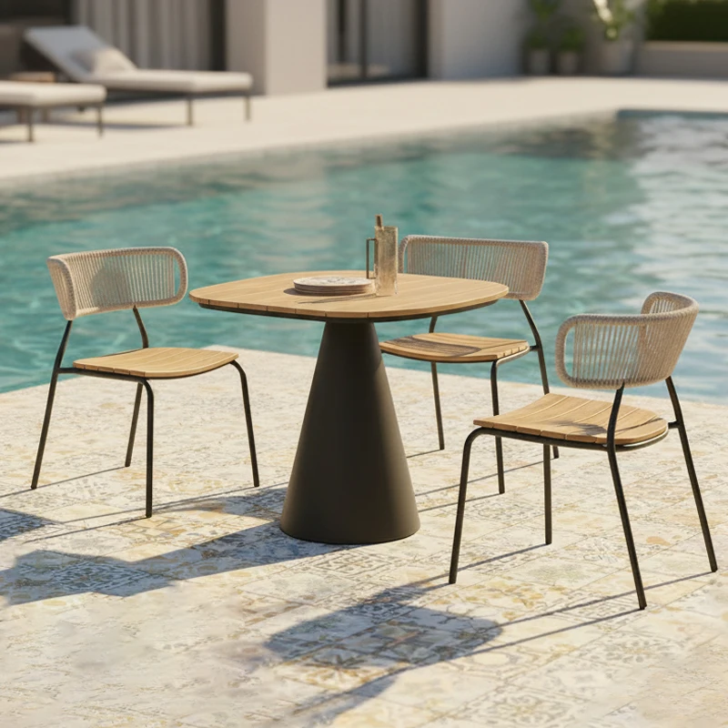

*Durable Rope Woven PE Rattan Outdoor Garden Stackable Dining Chairs with Table for Garden Patio Balcony