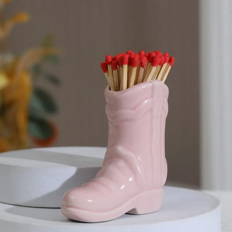 A Cowboy Boot Matchstick Holder Ceramic Boot Holder Cute Kitchen Interior Decoration Accessories (Excluding Matches)