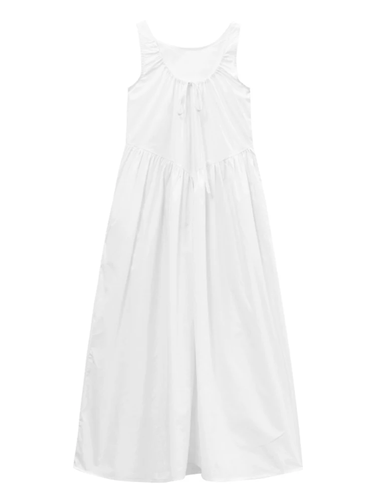 Koreanisches SLE-Sommer-A-Linien-Dr. Damen-Trägerkleid mit Gürtel, lässig, U-Neline, No-Slee, langes Dr für den Urlaub