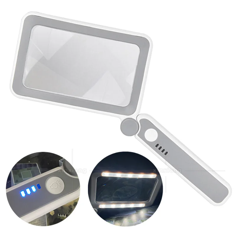 

Professional Magnifying Glass With 10 LEDs Light USB Portable Handheld Foldable Magnifier For Reading Jewelers Watchmaker Repair