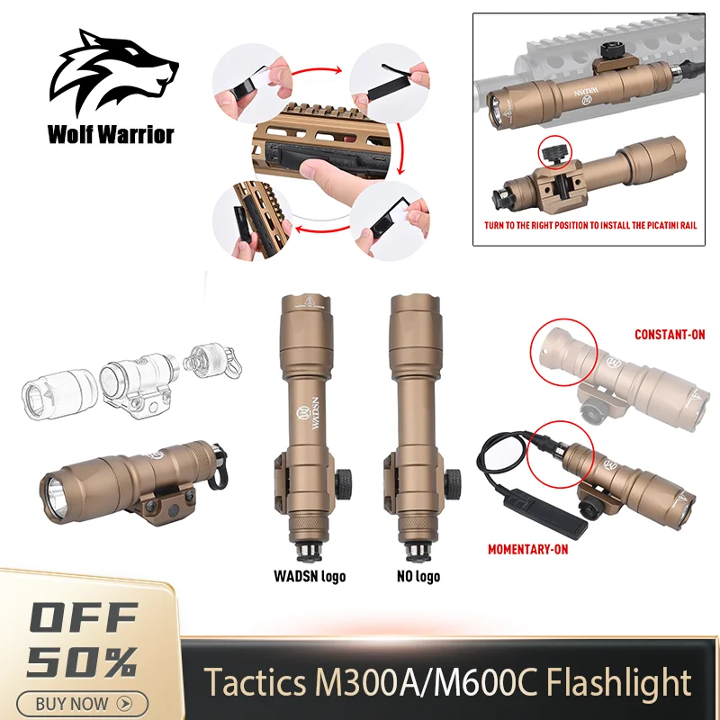 

WADSN M600C M600 M300A M300 Tactical Flashlight With Hunting Weapon Airsoft Scout Accessory Fit Mlok Keymod Rail Offset Mount