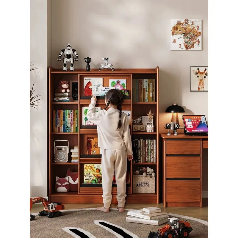 

Children's Floor Sliding door Picture book shelf Reading area Home bookshelf Wall solid wood bookcase
