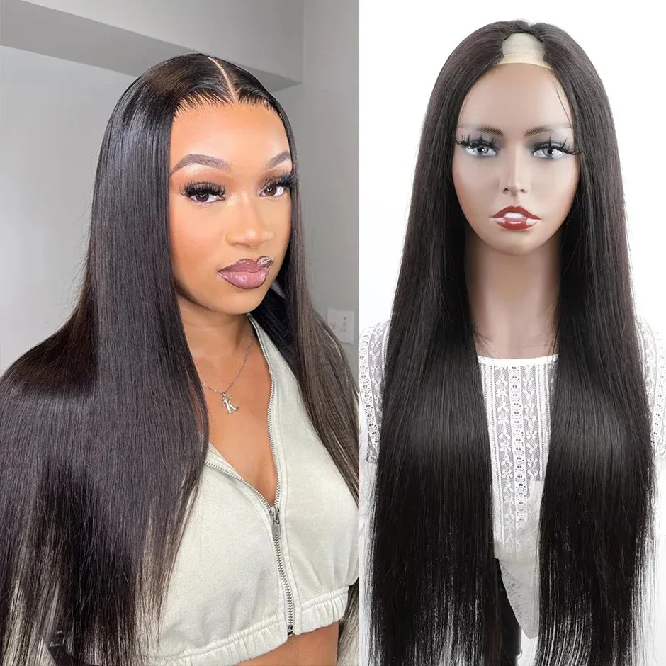 

250% V-образный парик из натуральных волос, прямые человеческие волосы, парики без остатков, бразильские V-образные человеческие волосы, прямые парики для женщин