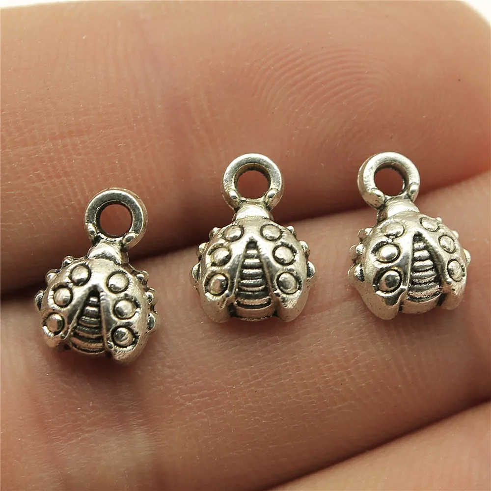 40pcs Ladybug Bug Charms Tibetan Silver Color Pendants Antique Jewelry Making DIY Handmade Craft