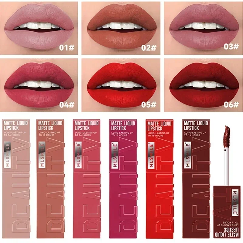 Günstige Matte Tinte Flüssigen Lippenstift Nicht-stick Tasse Langlebig Samt Nude Lip Gloss Wasserdichte Lippen Tönung Wasserdicht Koreanische Make-ups