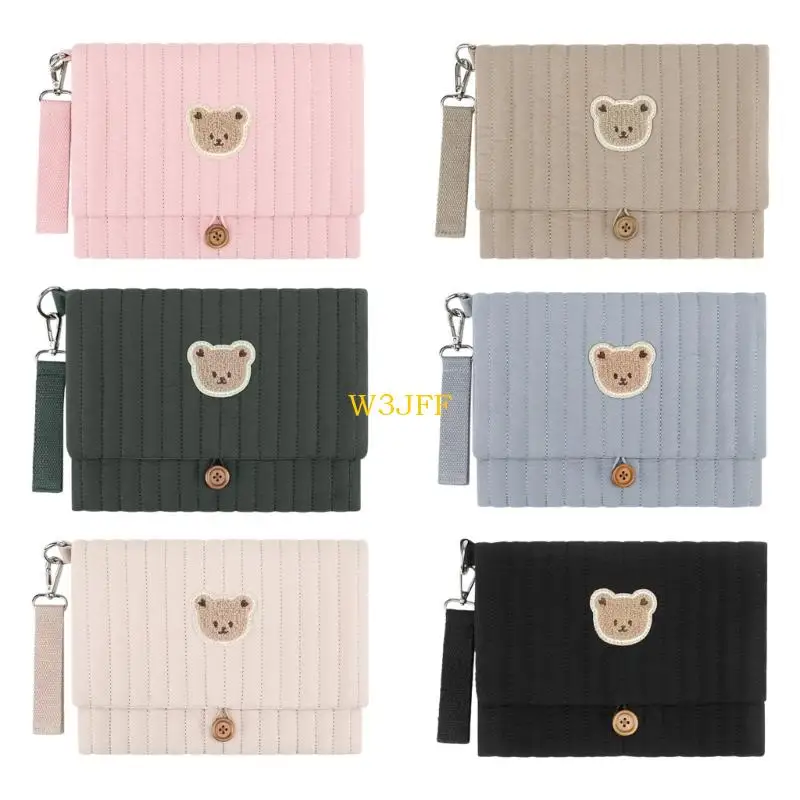 W3JF Strollers Mounted Foldable Nursery Bag Quilted Fabric With Bear Pattern Baby Essential Carring Case