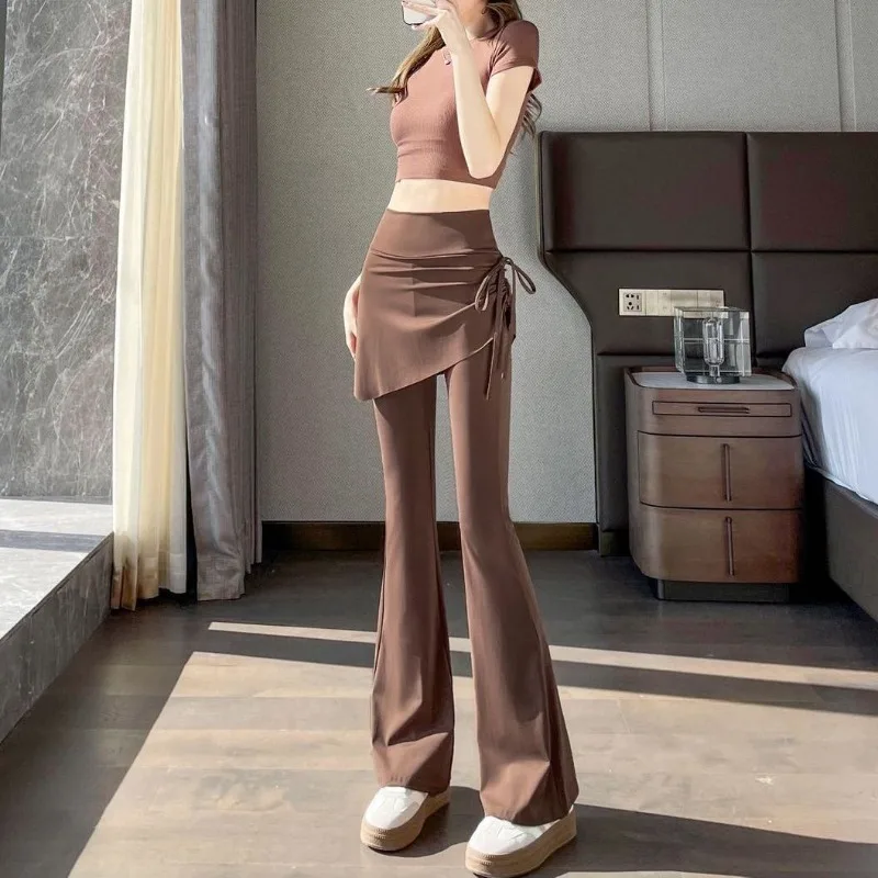 

High Waist Shaping Yoga Pants with Flared Legs and Attached Skirt Tummy Control Tight Sports Leggings for Women Gym
