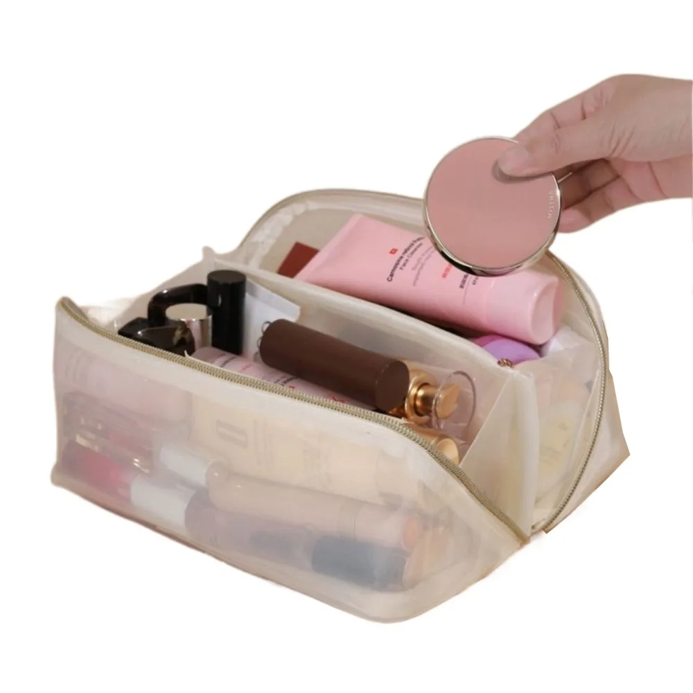 Large Capacity Transparent Makeup Bag Pillow Shape Zipper Closure Women's Washbag Easy Carry-On Top Handle