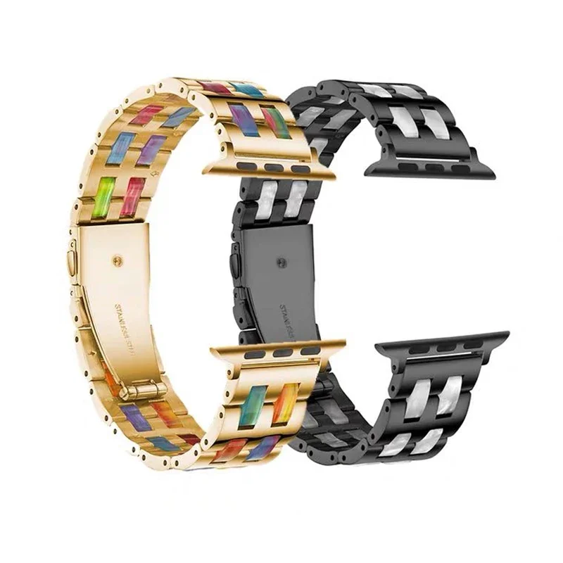 Luxury Resin Strap for Apple Watch Band 49mm 45mm 44mm 42mm 46mm iWatch Ultra 10 9 8 7 6 5 4 SE Bracelet Stainless Steel Strap