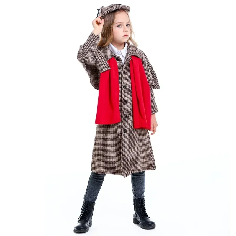 Major Detective Cosplay Costume Girl British Style Checkered High Collar Coat Halloween Outfit Game Uniform