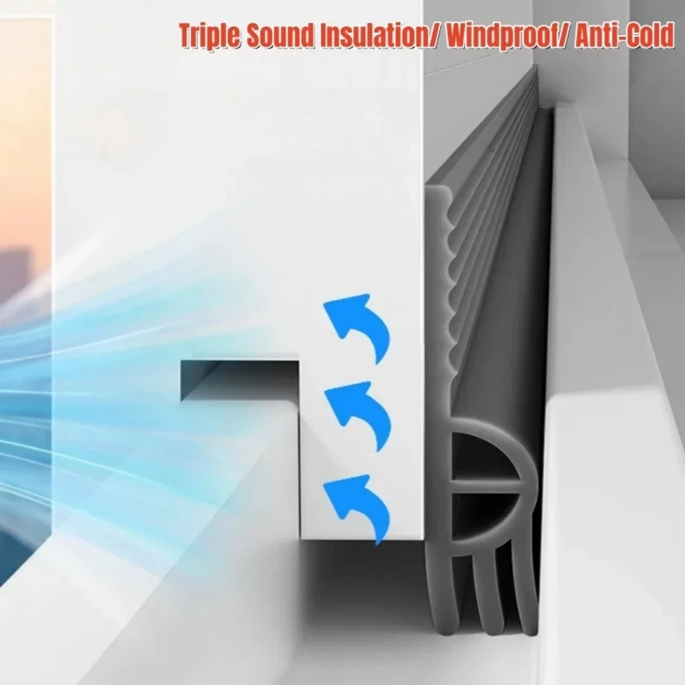 

1pc 2m Sliding Windows Seal Strip Self Adhesive Triple Soundproof Weatherstrip Tape Windproof Anti-Cold Door Under Draft Stopper