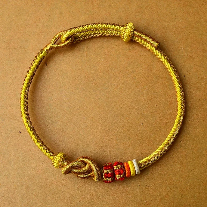 Vintage Hand Woven Adjustable Charm Bracelets Red Rope Gold Ingot Knot Good Luck Men's and Women's Alloy Fabric Hand Rope