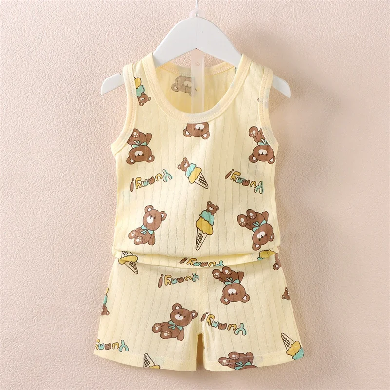 T-Shirt+Shorts 2-Piece Clothing Set Summer Kids Baby Boys Girls Cotton Pajama Cartoon Vest+Pants Suit Casual Tracksuit Clothing