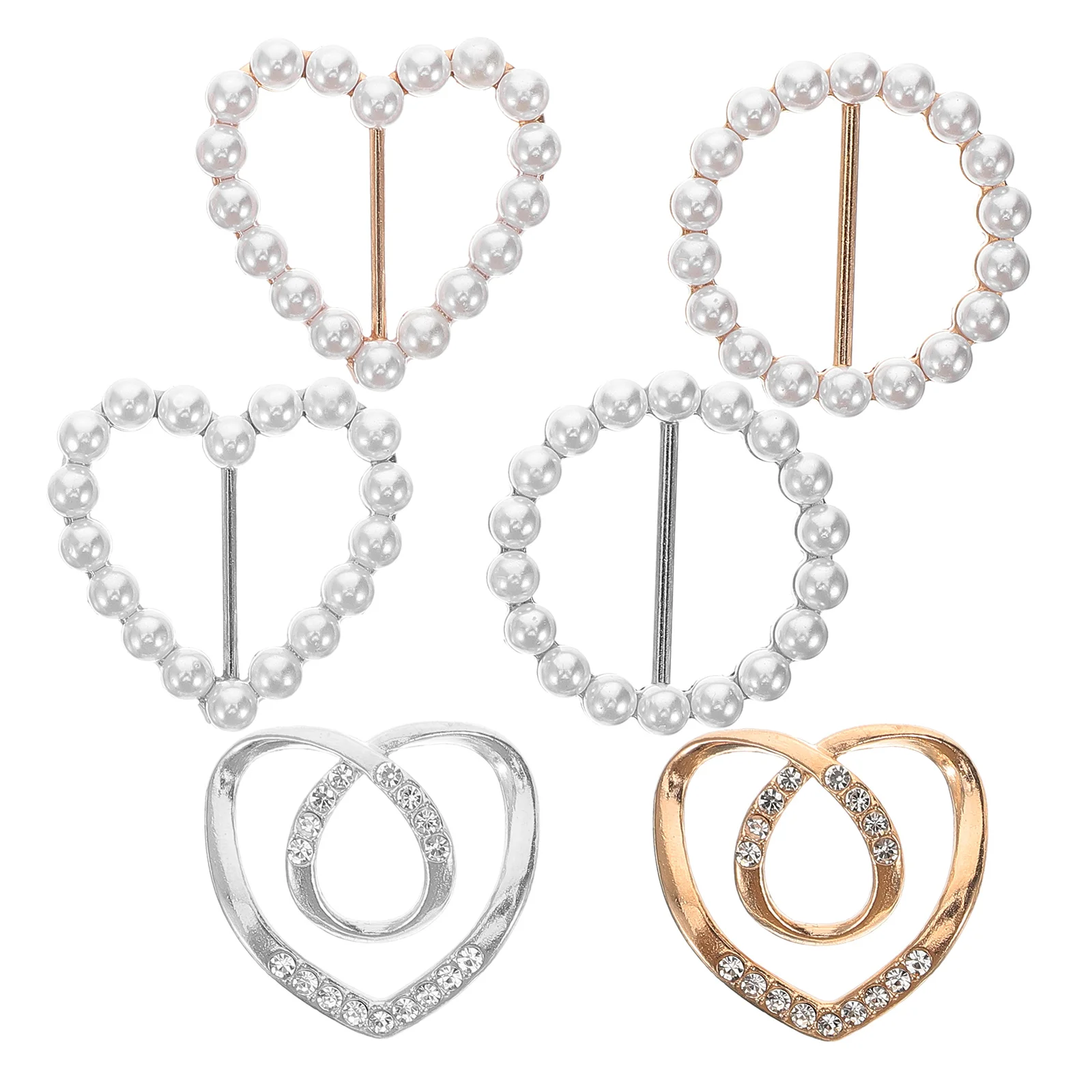

6 Pcs Clothing Decorative Buckles Pearl Cinch Clip Scarf Ring Rhinestone Pearls Neckwear Accessories Women Heart Shape Metal
