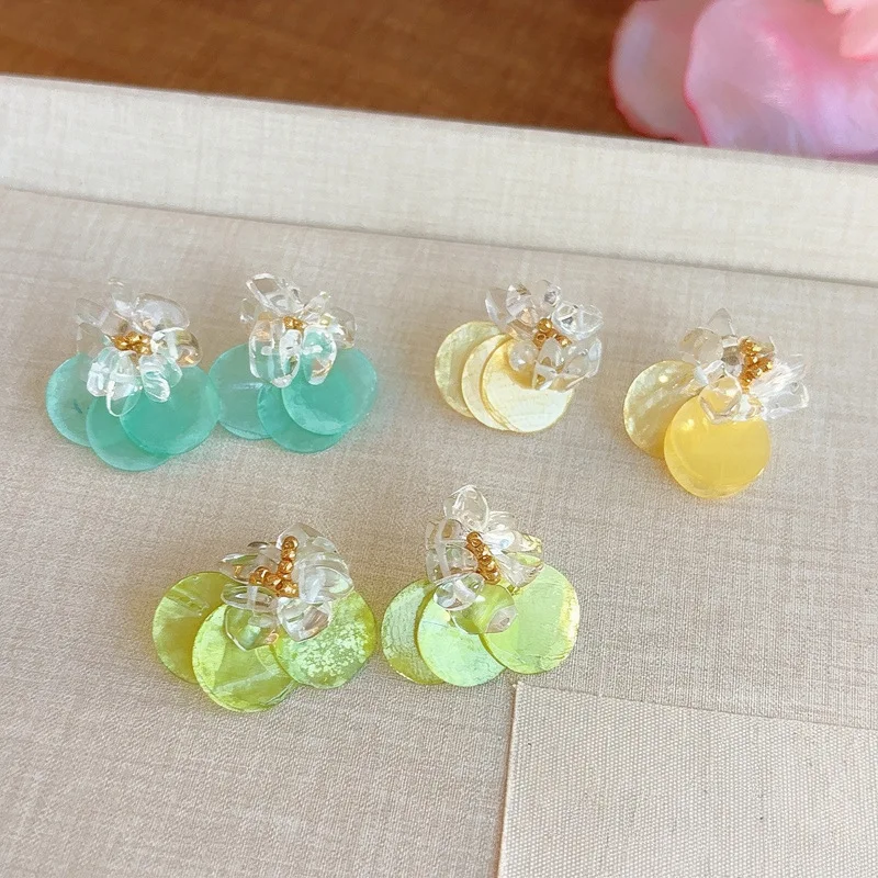 Colorful Petal Layered Stud Earrings Fresh Translucent Flower Statement Body Jewelry Accessories For Women Summer Wear