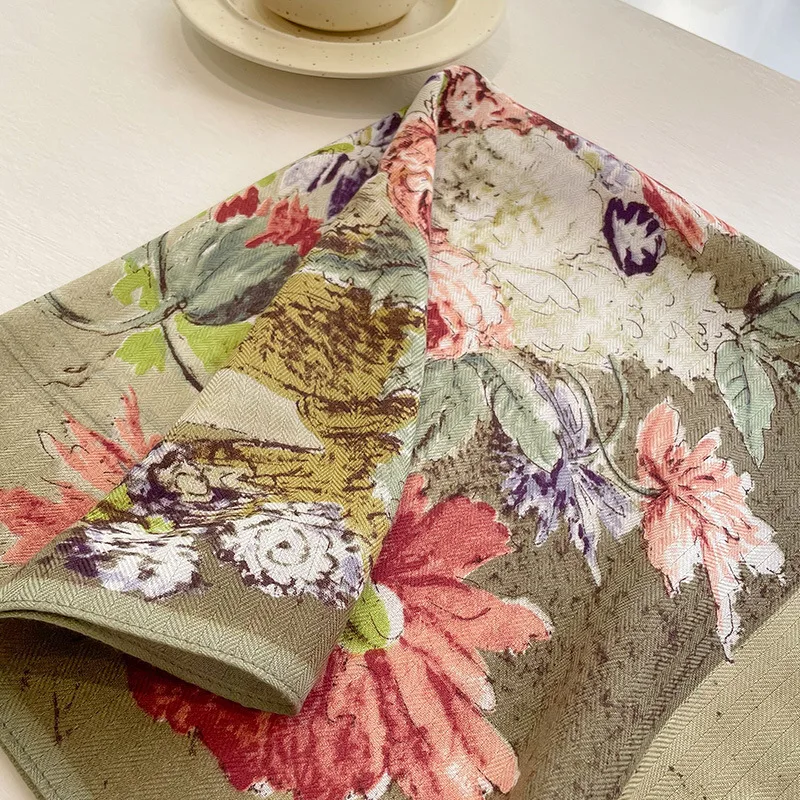 2023 New Fashion 70cm Cotton Linen Floral Print Square Scarf Women Bandanas Girls Scarves Headband Accessories Handkerchief