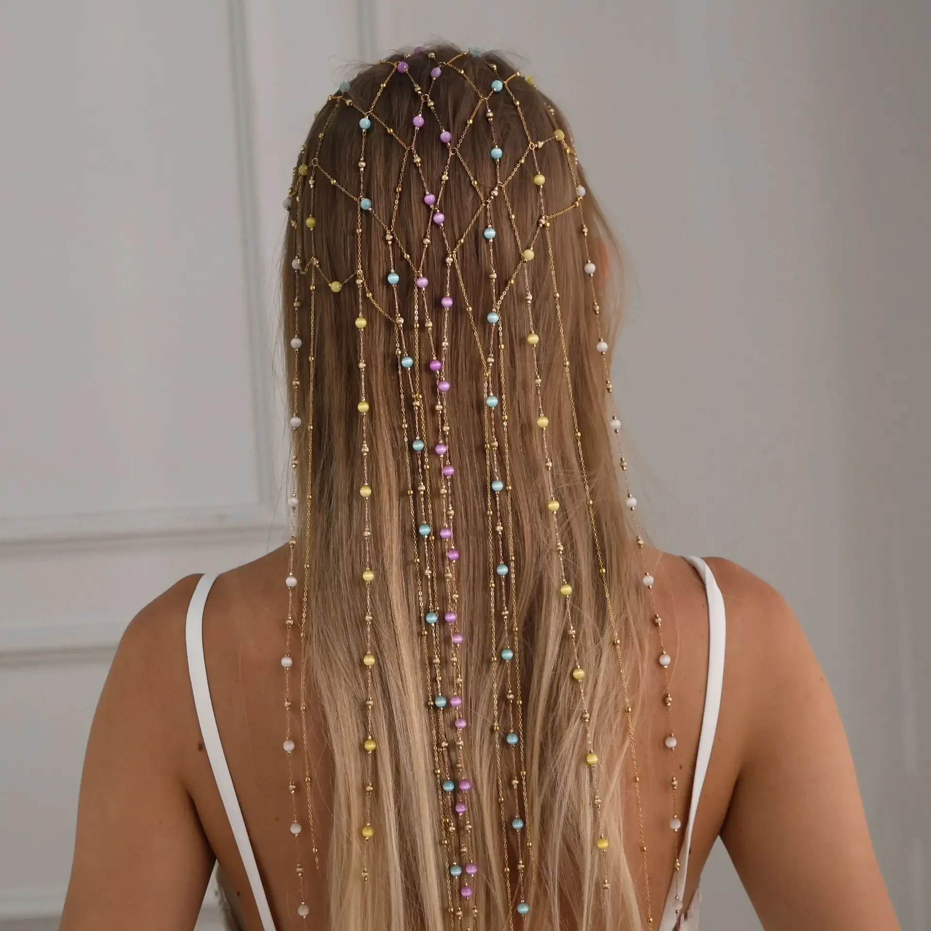 New Fashion Bridal Wedding Hair Accessories for Women Colorful Beaded Headdress Party Celebration Hair Band Tiara Headband