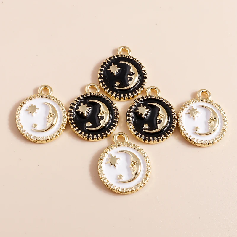 8 Stück zweifarbige Emaille-Sonnen-Mond-Charms für baumelnde Ohrringe, Armbänder, Halsketten, Schmuckherstellung, Zubehör, handgefertigter DIY-Schmuck – Detail 4