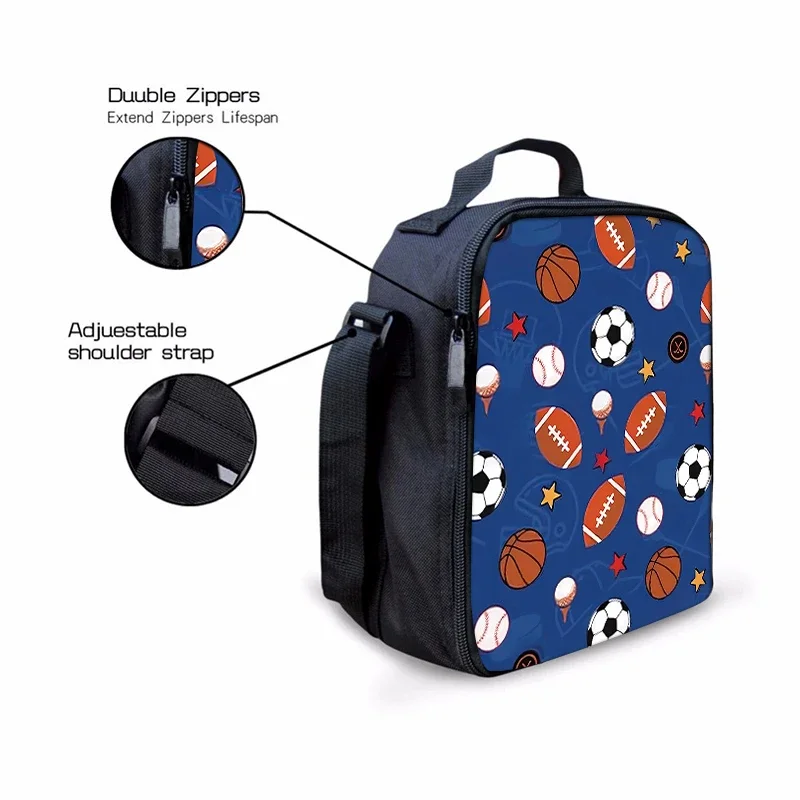 Various Balls Shoulder Strap Insulated Bag Lunch Box Bag Cartoon For Boy/Girls Best Gifts Student Waterproof Lunch Bag Picnic