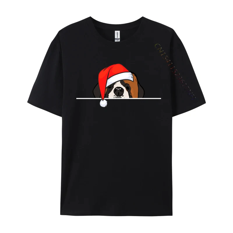 St. Bernard Dog Christmas T-Shirts Manga T Shirt Graphic Men Tops Tees Santa Hat T-Shirts Christmas T-Shirt Cotton