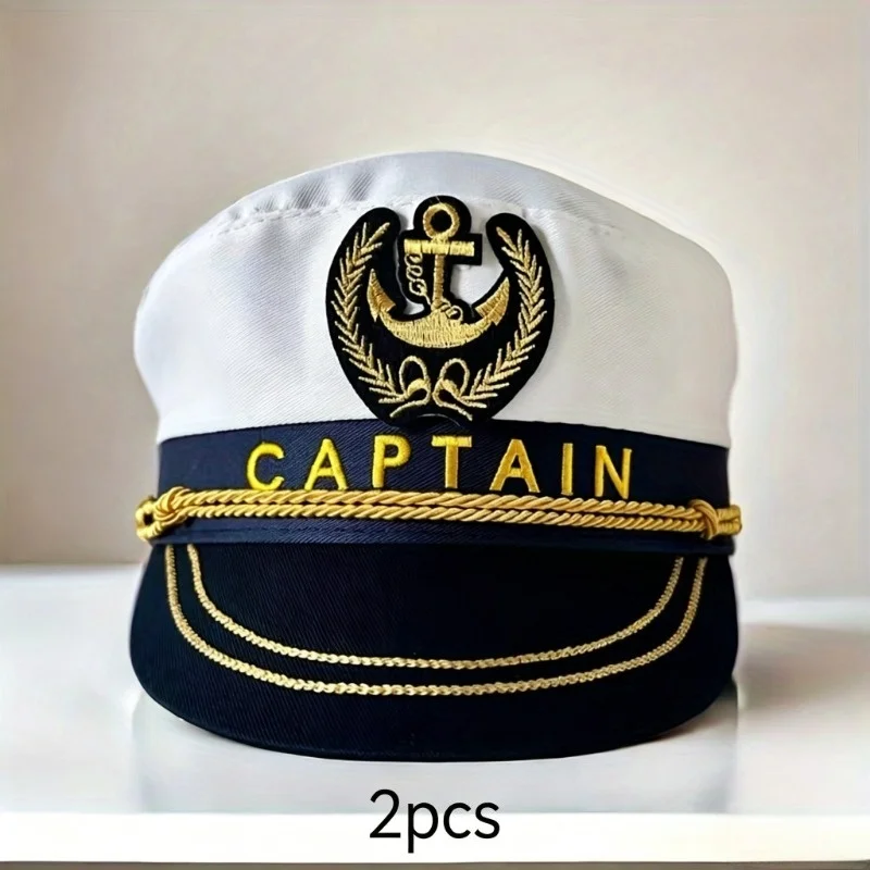 2PC Set of Four Color Adjustable Fluorescent Navy Hats, Summer Cruise Party Hats, Captain Navy Hats, Graduation Carnival Cosplay