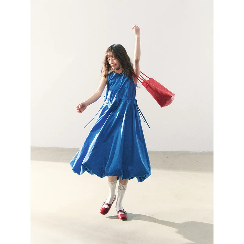 2025 ผู้หญิงฤดูร้อนชุดยาวสีฟ้าแขนกุดหลวมสไตล์ Boho Maxi ชุด Vestidos เสื้อผ้าผู้หญิง