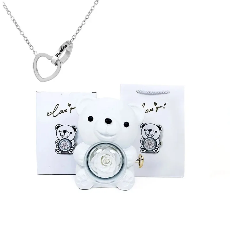 Ewige Rosen-Teddybär-Schmuckschatulle mit individueller Namenskette 9