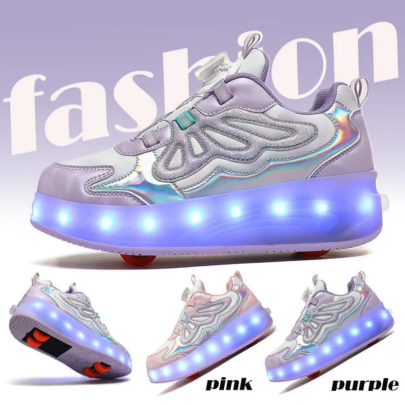 

Girl's Dream butterfly 4 Wheel Roller Shoes Fashionable Automatic Pop-up Sneakers Dual-purpose Skating Casual Shoes