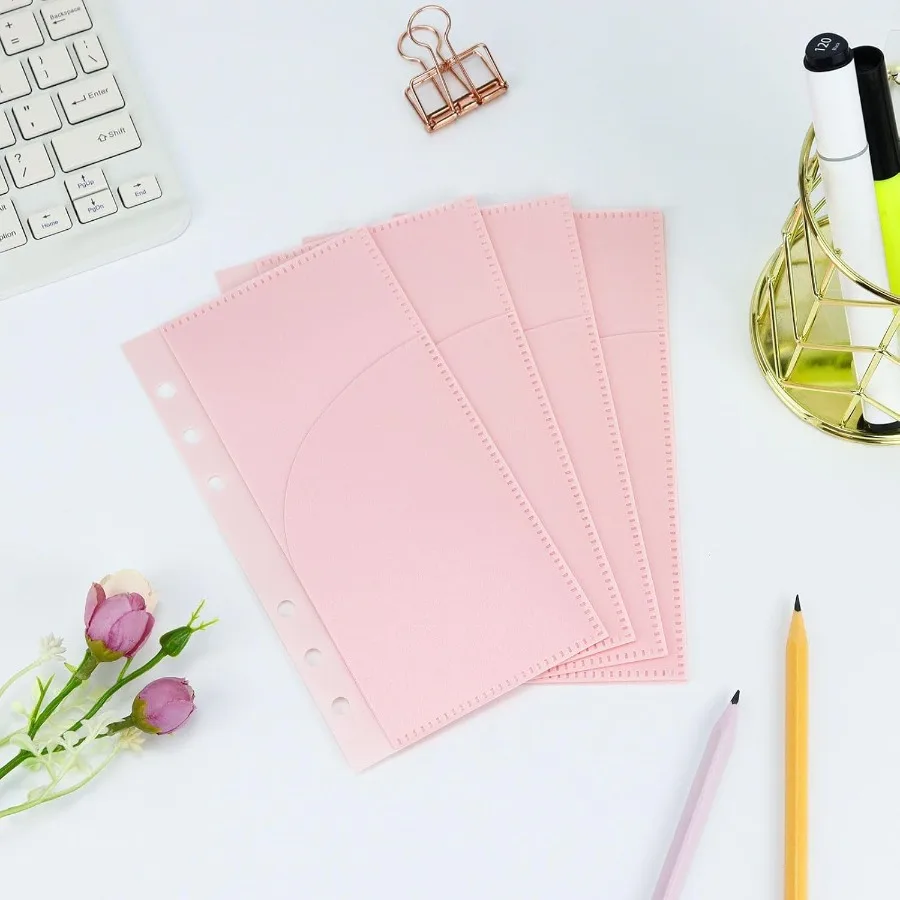 جيوب مجلد A6 بدون سحاب وردي 10 قطعة مظاريف ميزانية بلاستيكية بدون سحاب جيبين مغلفات نقدية بلوري حقيبة نقود لـ #6