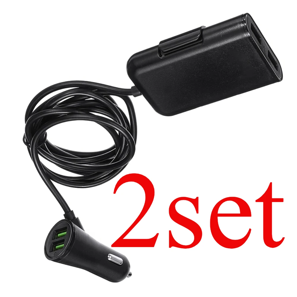 

2set Universal 4 Port USB QC3.0 Quick Charge for Phone GPS Laptop Front Back Seat Car Charger Extension Adapter for 12V Vehicles