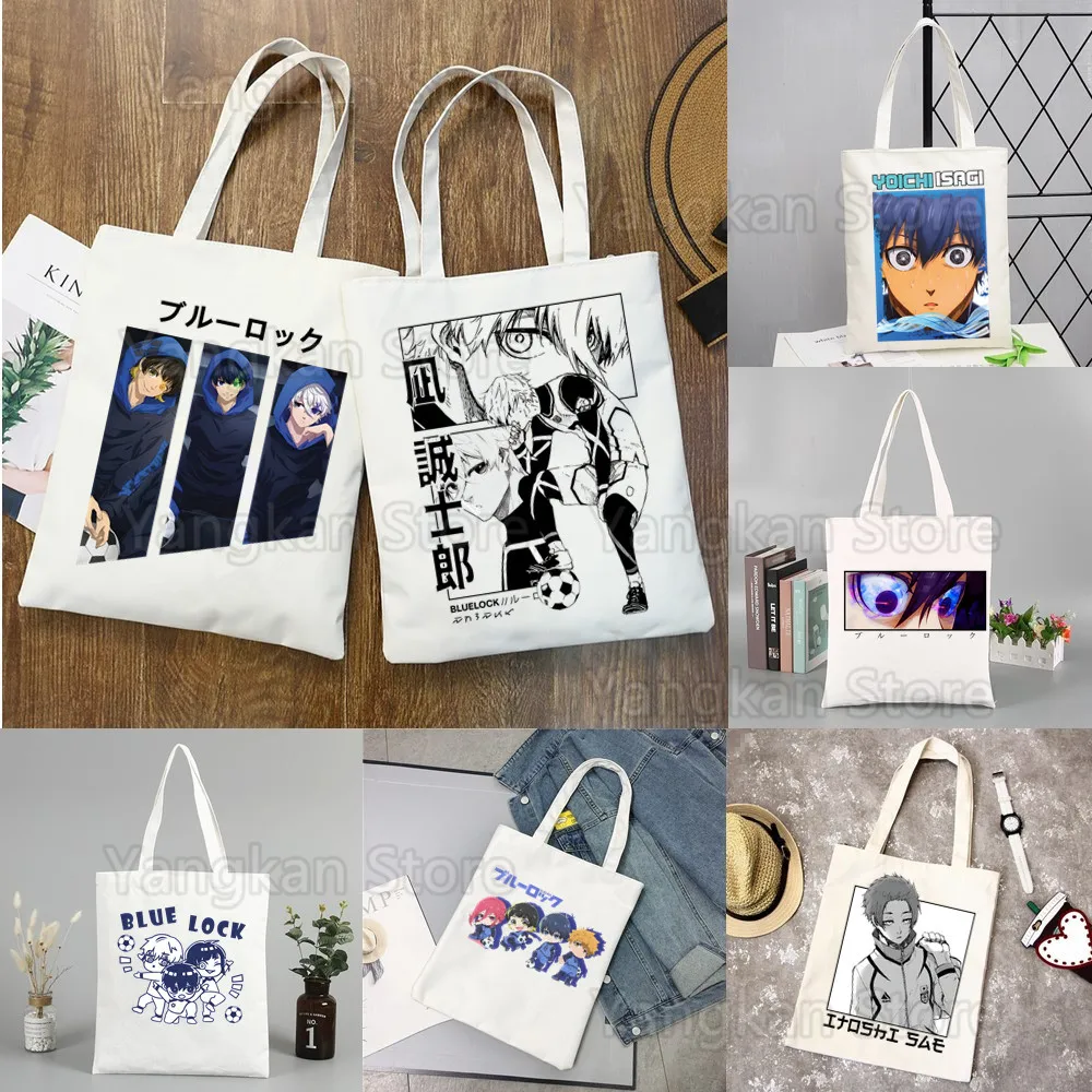 Blue Lock Japan Anime Canvas Shoulder Tote Bag for Women Handbags Eco Reusable Shopping Bag Vintage Ulzzang Bags