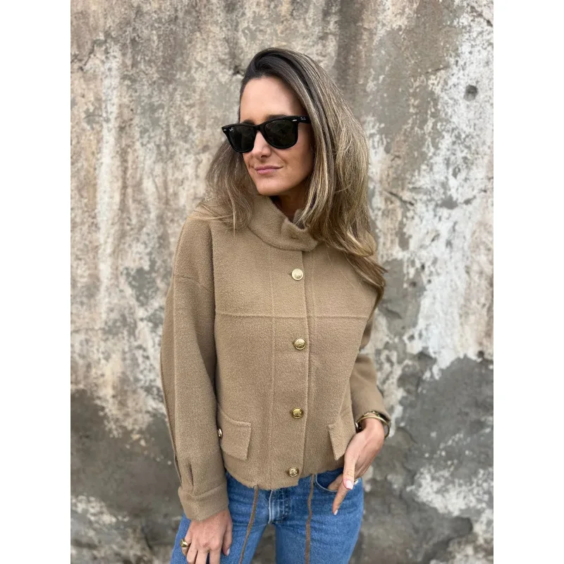 

YJKDYK Осенняя женская шерстяная куртка, однотонная однобортная женская верхняя одежда с воротником-стойкой, шикарное пальто в Instagram-стиле для женщин