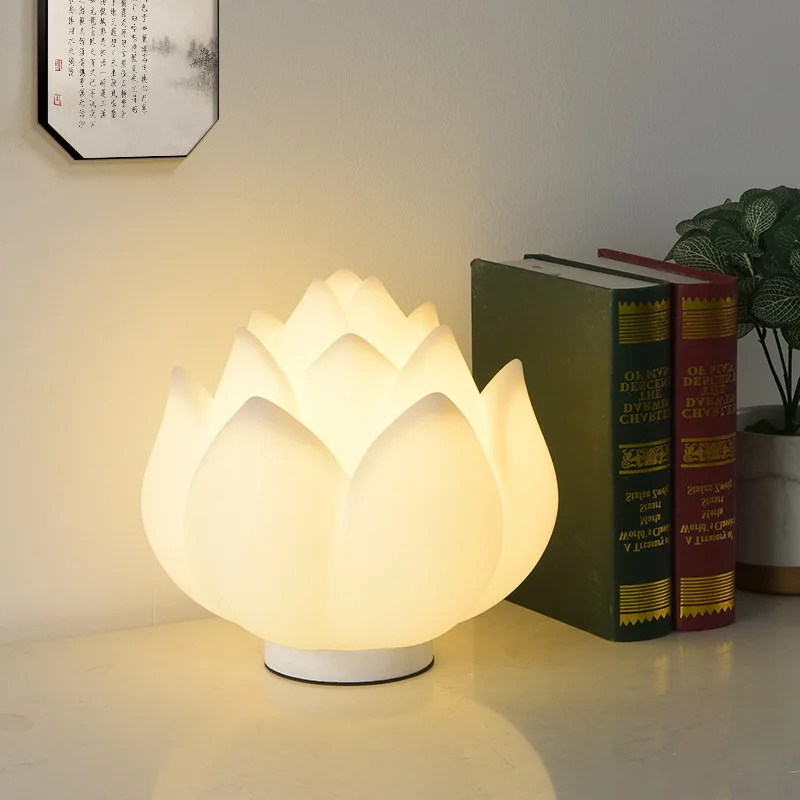 New Chinese Retro Style Lotus Modeling LED Table Lamp Modern Romantic Bedroom Bedside Ornament Study Reading Desk Lights