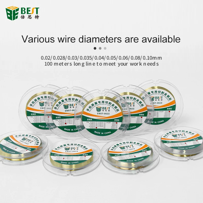 1 Roll Special Diamond Wire Alloy Gold Molybdenum Wire 100M 0.02-0.1mm Cutting Line LCD/OLED Display Screen Separator BST-062