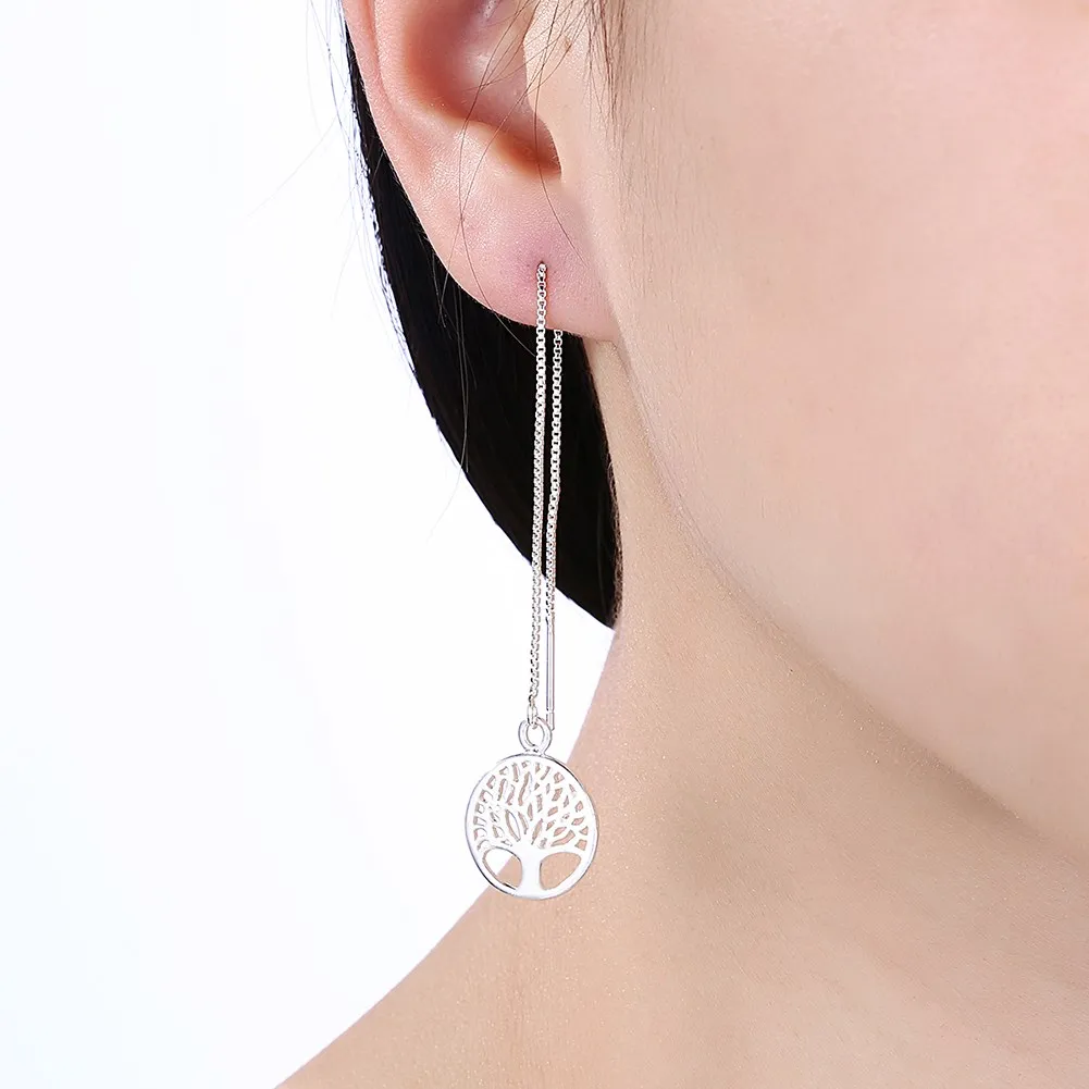 Pretty 925 Sterling Silver Exquisite Round tree long Earrings for Women fashion party wedding Jewelry Christmas Gifts charms