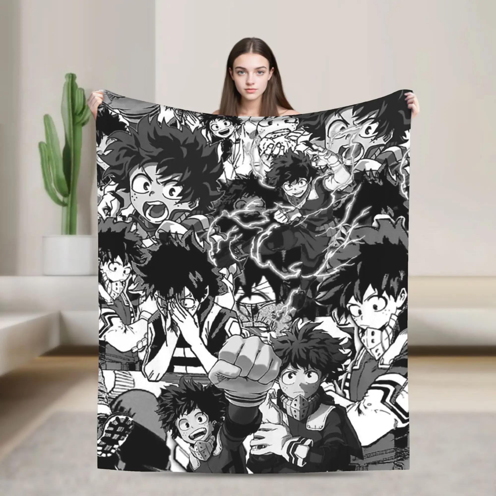 Deku Midoriya Lzuku Blankets Boku No MHA Anime Flannel Funny Soft Throw Blankets for Home Restaurant Textile Decor,