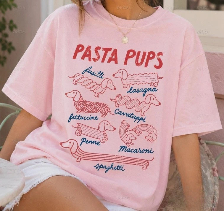 Womewn Men Pasta Pups Shirt Dachshund Italian Food Tee Cute Dog Lovers Sweatshirt Funny Pet Gift Top