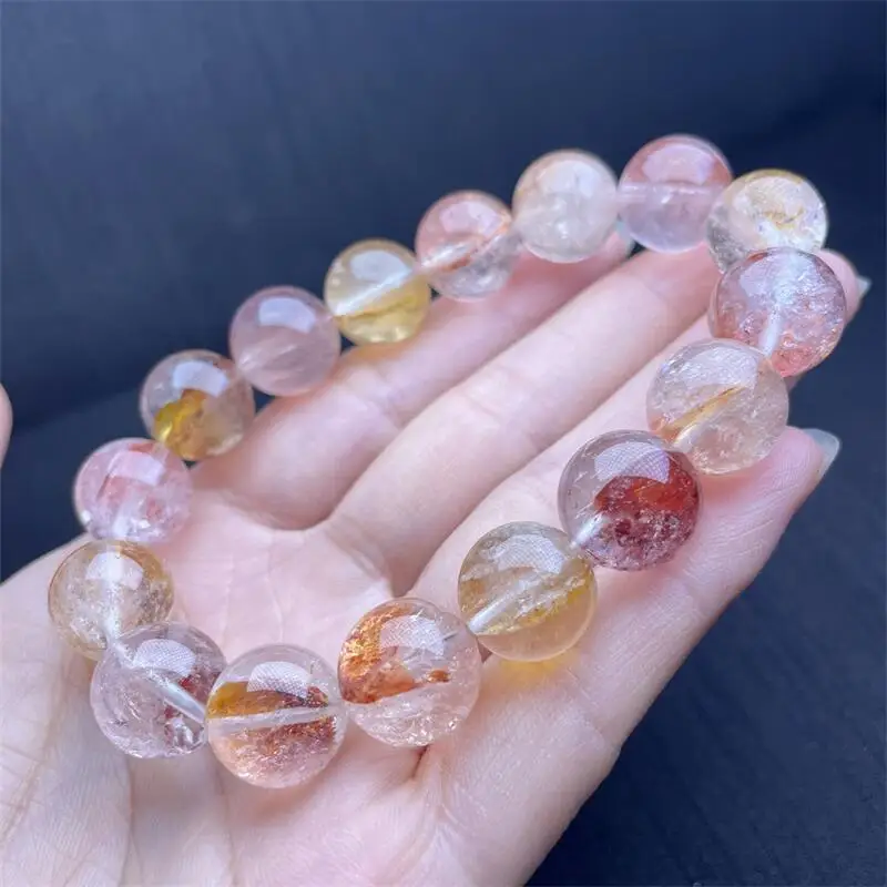 

12MM Natural Colored Fire Quartz Hematoid Bracelet Gemstone Round Bead Crystal Healing Gemstone Bracelet Jewelry Gift 1PCS