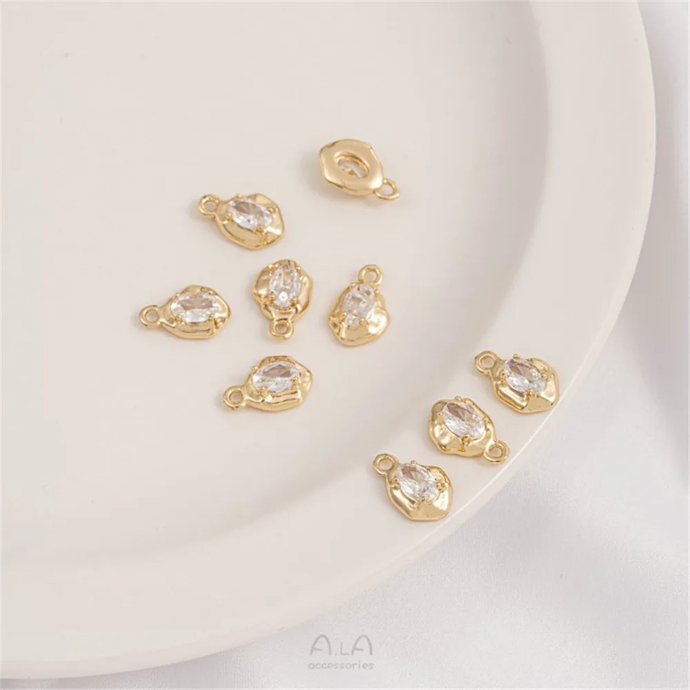 

14K Gold Color Preservation Oval Zircon Irregular Bean Pendant Handmade Diy Jewelry Pendant Bracelet Small Pendant