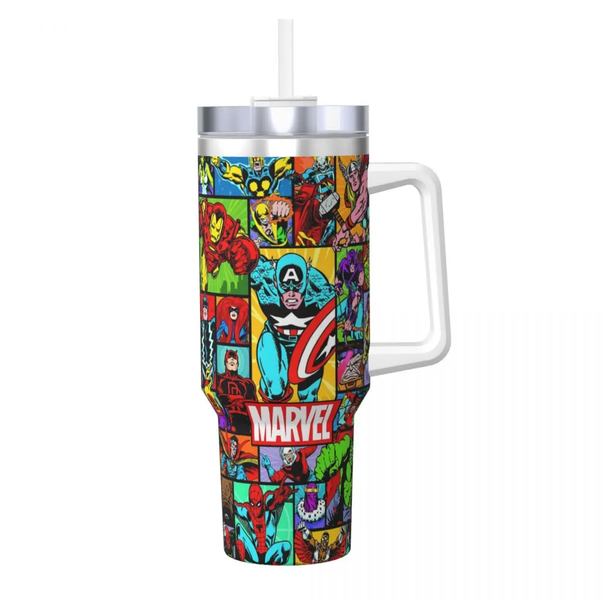 Stainless Steel Tumbler The Avengers Marvel Car Mugs With Straws Travel Hot Drinks Water Bottle Portable Large Thermal Mug