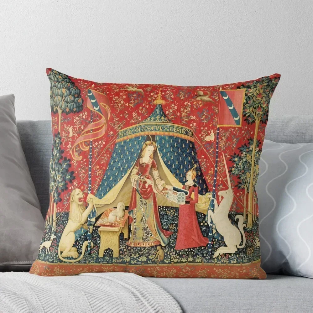 

LADY AND THE UNICORN DESIRE ,Lion,Fantasy Flowers,Animals,Red Green Floral Tapestry Throw Pillow Pillowcase Cushion pillow