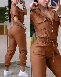 Women's Urban Fashion Jumpsuit 2024 Summer Autumn Latest High Waisted Workwear Style Long Pants Romper Tapered Pants Bodysuit