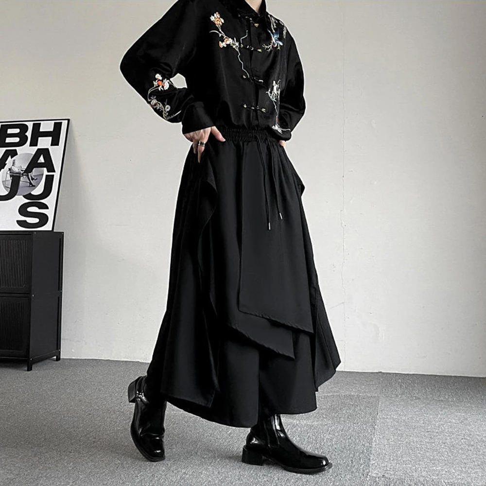 Y2k Irregular Layered Skirt Pants Spring Genderless Streetwear Fashion Youth Outdoor Plain Versatile Casual Pants Unisex 26 New