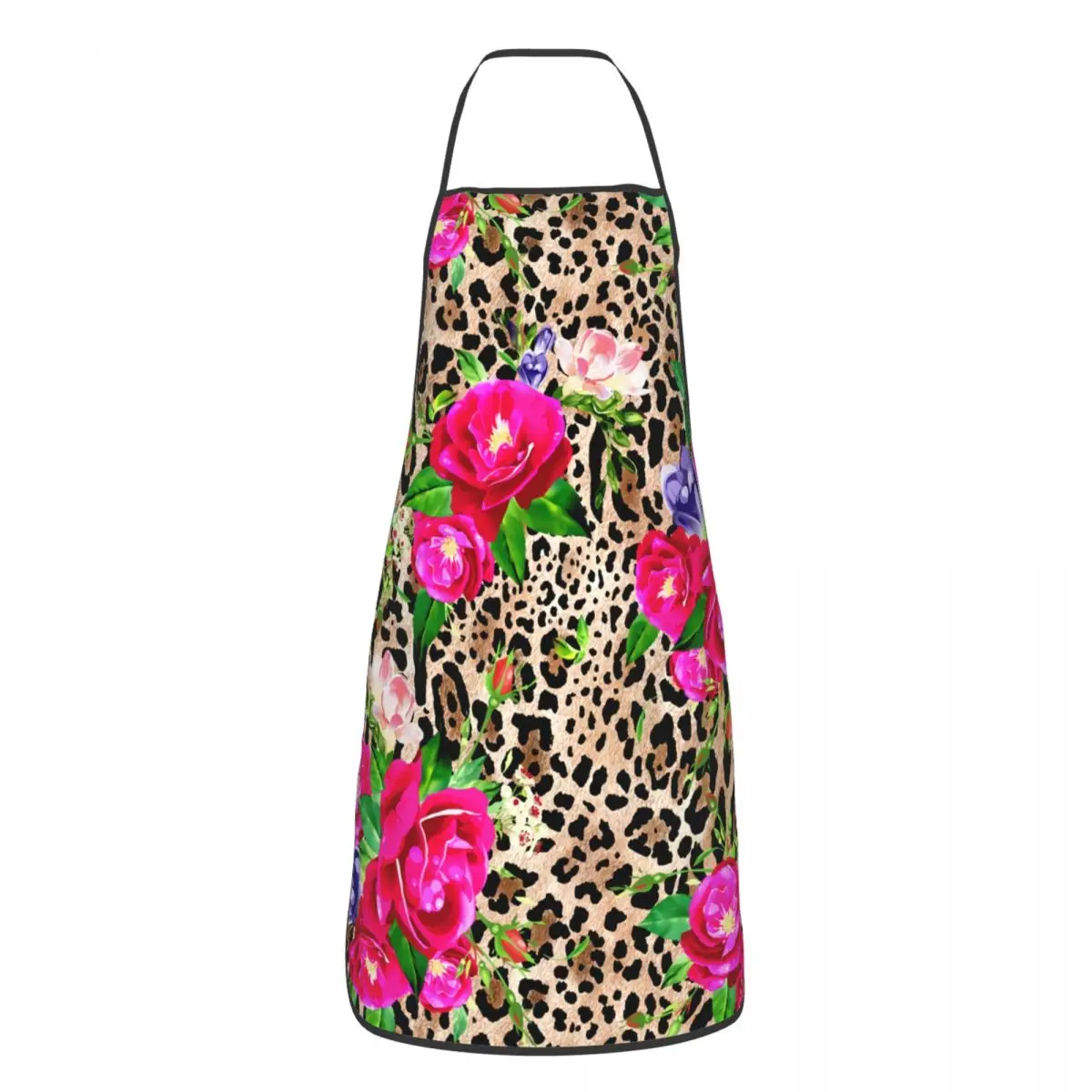 Custom Funny Flowers With Leopard Print Bib Aprons Men Women Unisex Kitchen Chef Tablier Cuisine for Cooking Baking Gardening