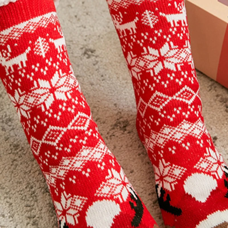 1Pairs Christmas Pattern Fluffy Socks Winter Comfort Soft Casual Slipper Socks For Home Bed Sleeping Christmas Theme Pattern C