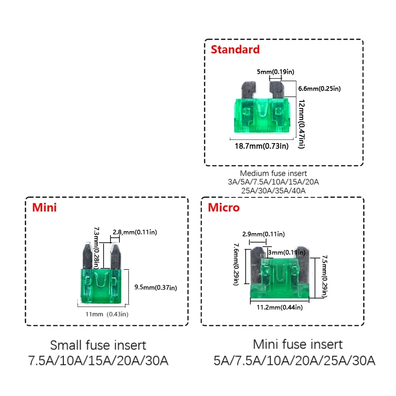 【1PCS】Car Fuse 32V Standard Mini Fuse insert Set 3A 5A 7.5A 10A 15A 20A 25A 30A Clip Fuse for Car Truck Micro Test Pencil