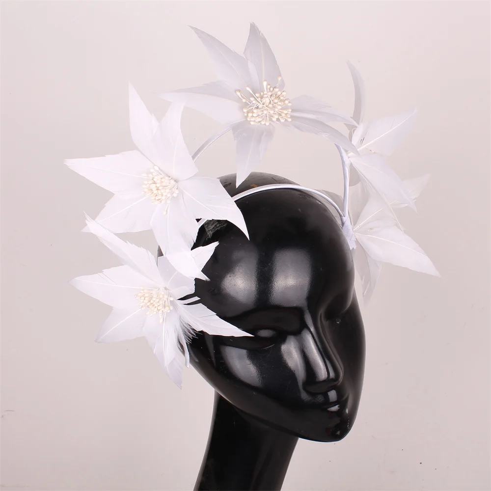 Royal Blue Women Feather Hat Wedding Headband Headwear Ladies Elegant Fascinators Nice Hair Accessories Formal Banquet Headdress
