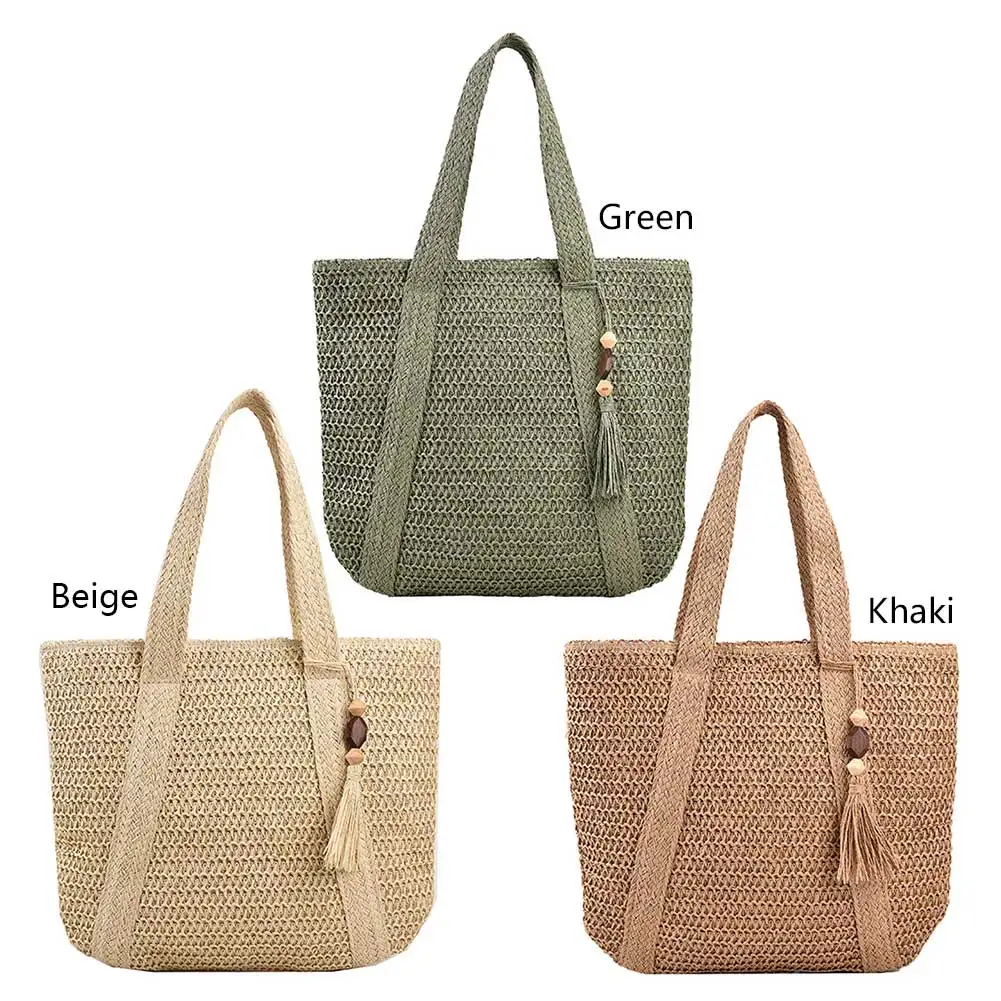 Fashion Hand-Woven Handbags Summer Top-Handle Bags Handmade Simple Large Capacity with Tassel Pendant Casual Tote Purses